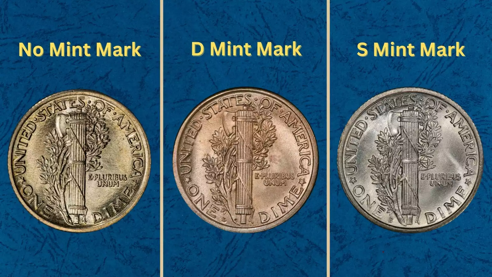 Group of 1918 Mercury dimes from Philadelphia, Denver, and San Francisco mints showing typical circulated and uncirculated specimens alongside mintage data
